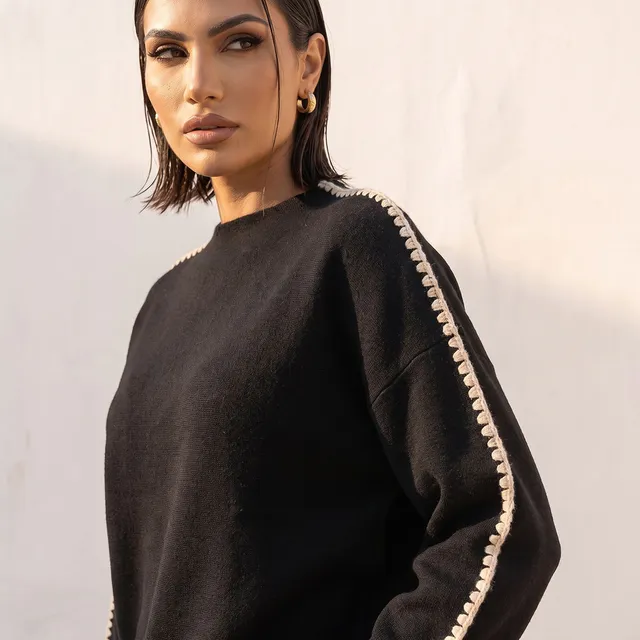 Splash Smart Blanket Stitch Trim Crew Neck Sweater – image 5