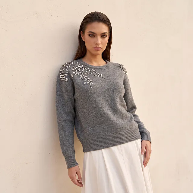 Splash Smart Relaxed Fit Embellished Round Neck Sweater