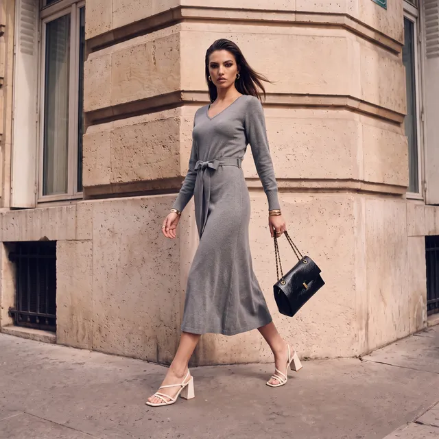 Splash Smart Textured A-line Dress with Tie-Up Belt