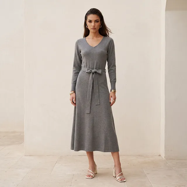 Splash Smart Textured A-line Dress with Tie-Up Belt – image 2