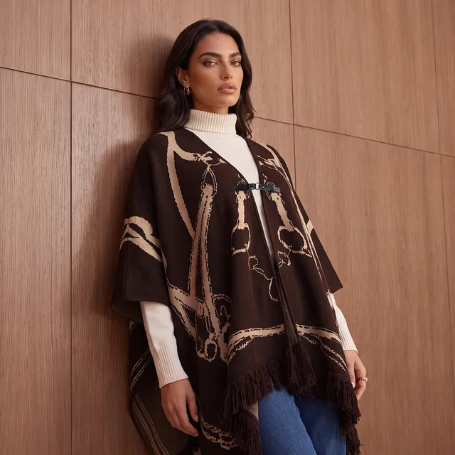 Splash Smart Relaxed Fit Abstract Print Poncho with Asymmetric Hem