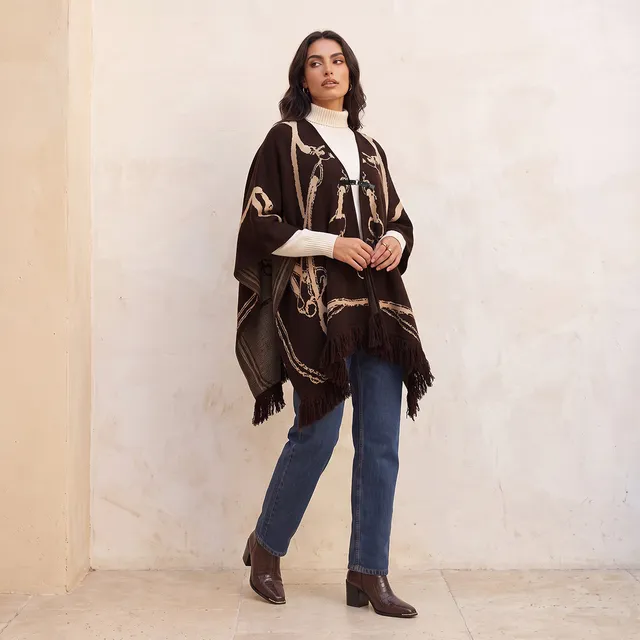Splash Smart Relaxed Fit Abstract Print Poncho with Asymmetric Hem – image 3