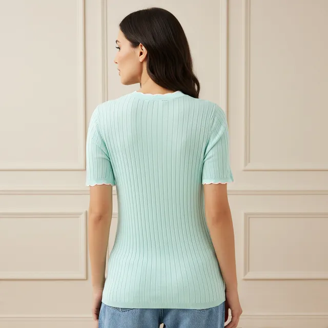 Ribbed Scallop Neck Sweater – image 3