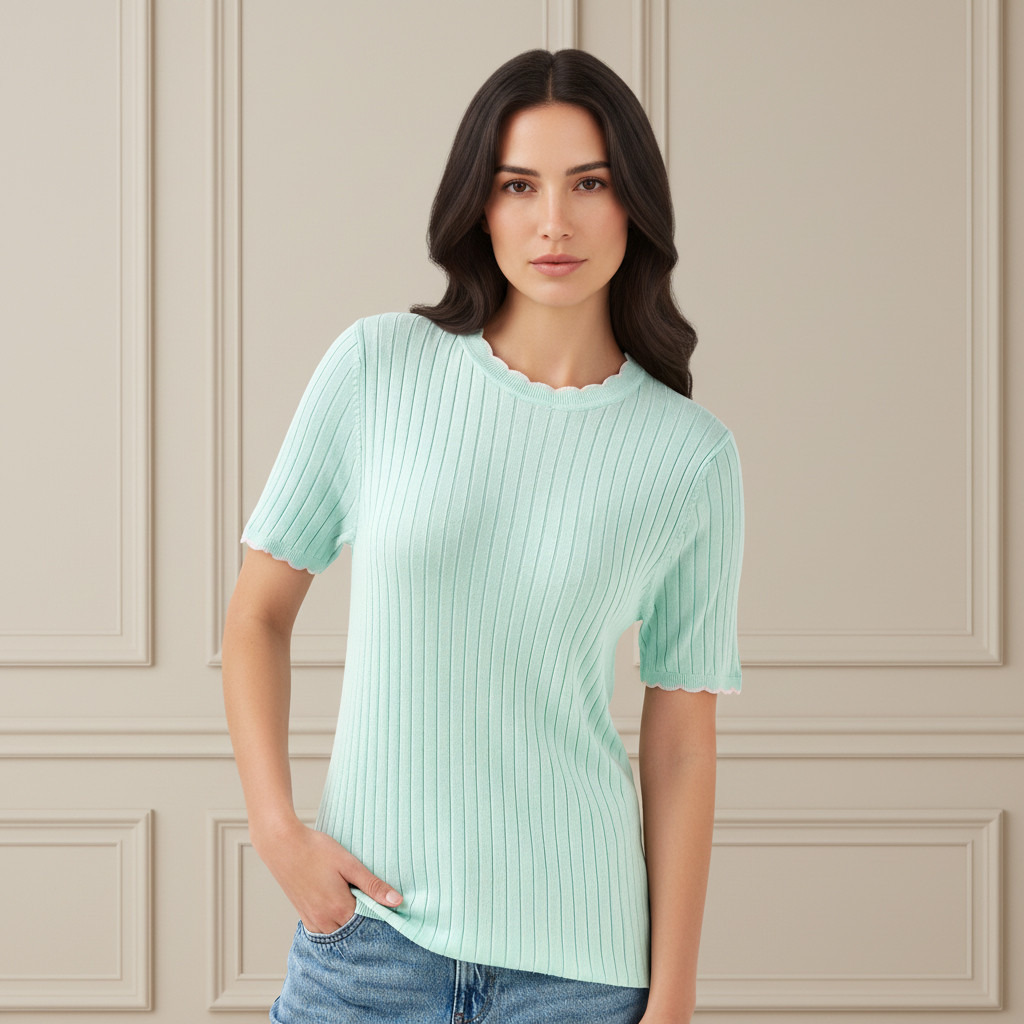 Ribbed Scallop Neck Sweater