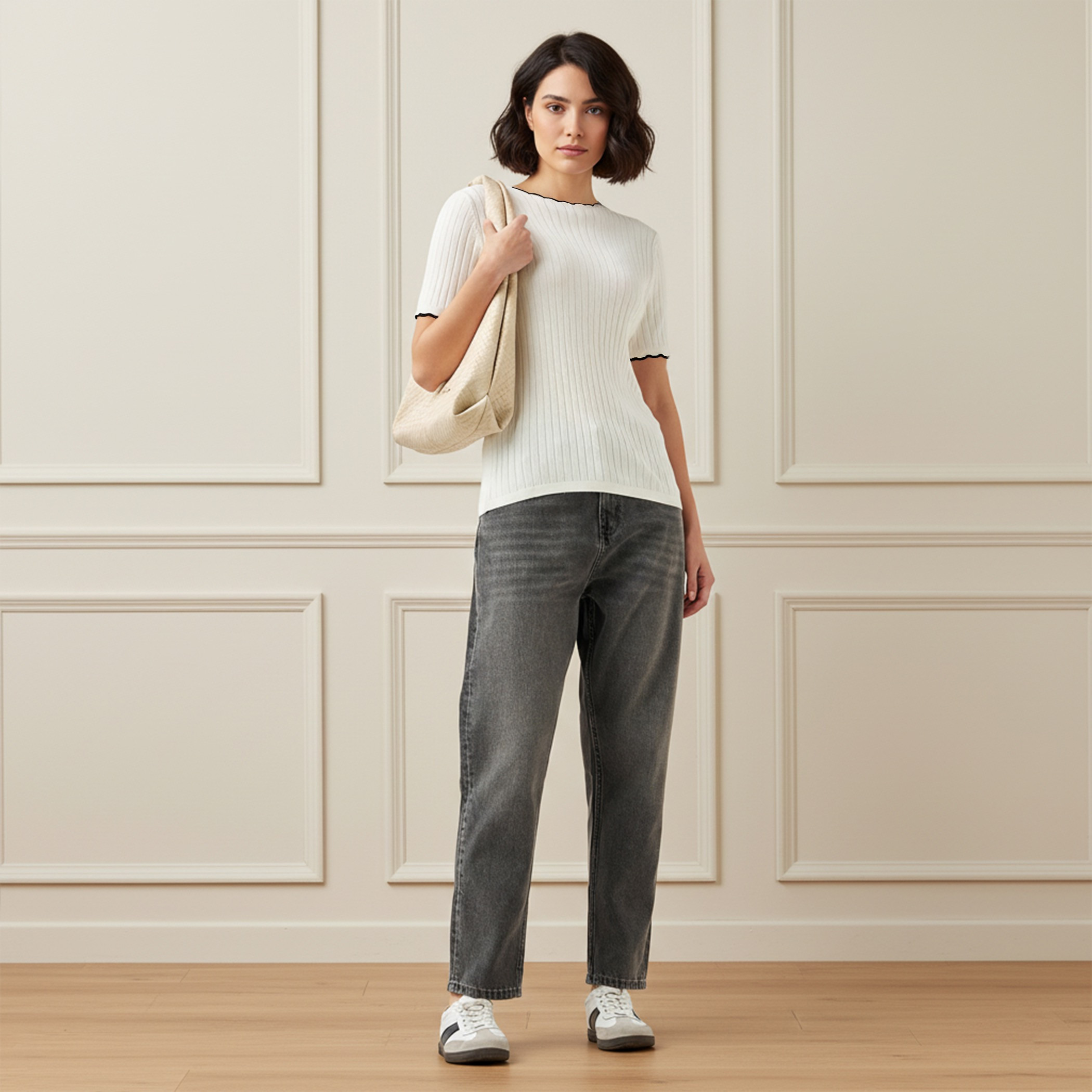 Ribbed Scallop Neck Sweater