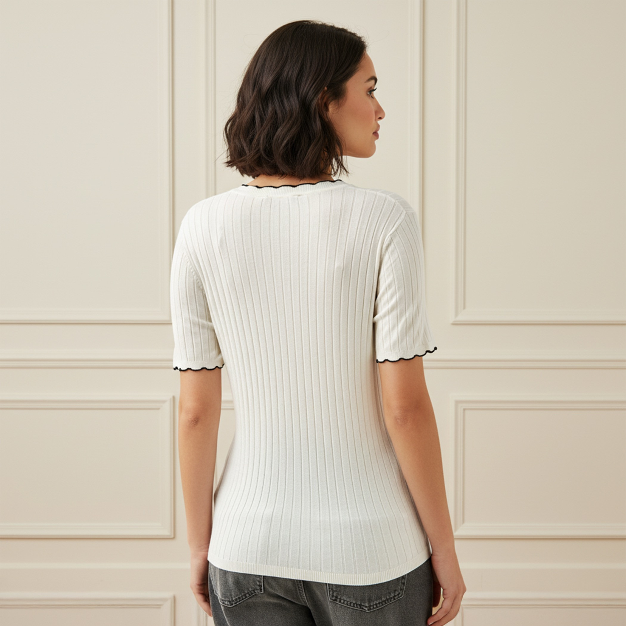 Ribbed Scallop Neck Sweater