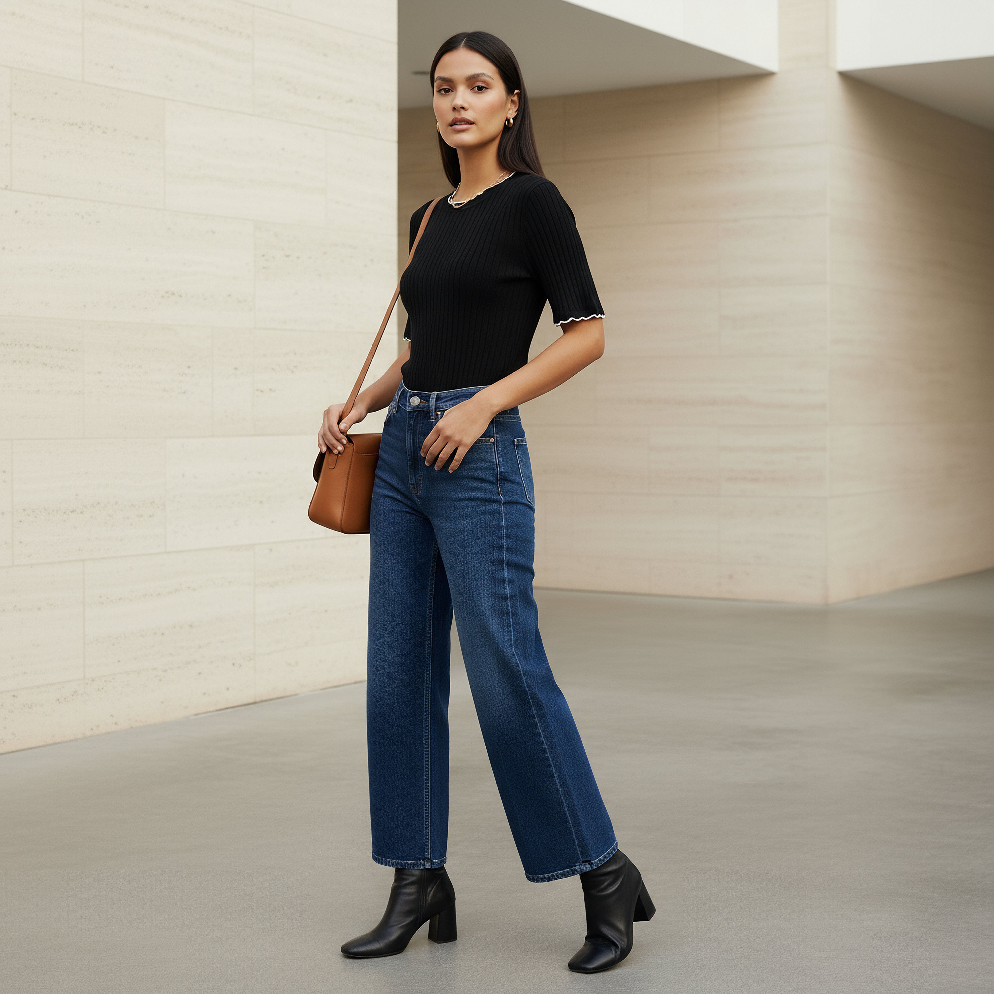 Ribbed Scallop Neck Sweater