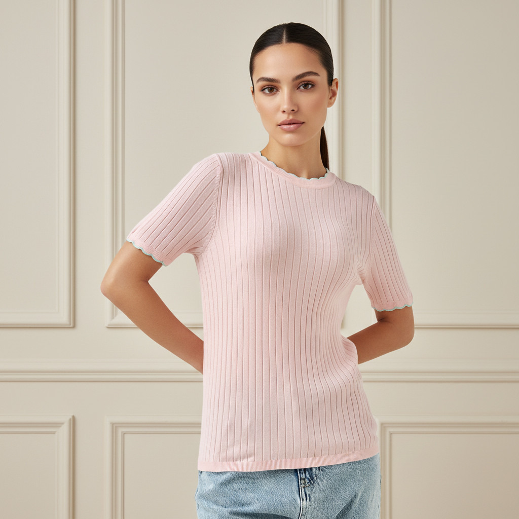 Ribbed Scallop Neck Sweater