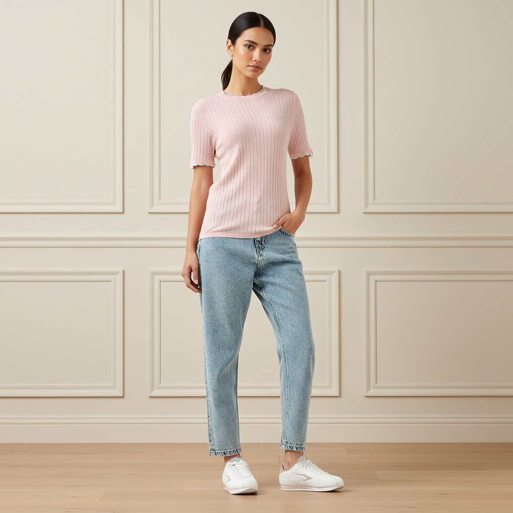 Ribbed Scallop Neck Sweater