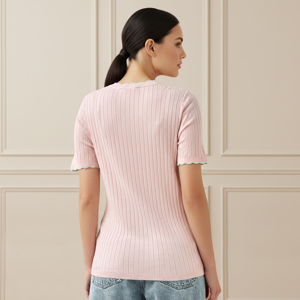 Ribbed Scallop Neck Sweater