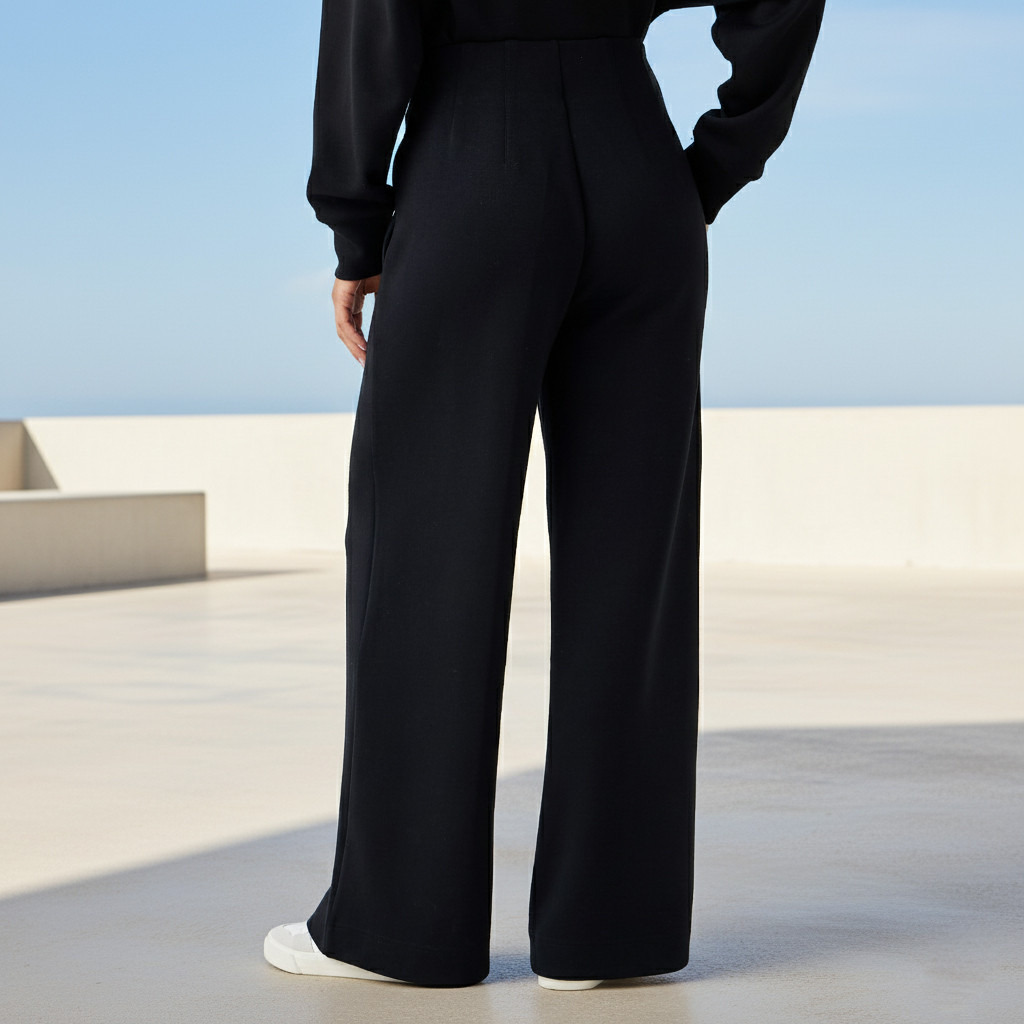 Regular Fit Flexi Waist Soft Touch Wide Leg Pants with Pintuck Detail