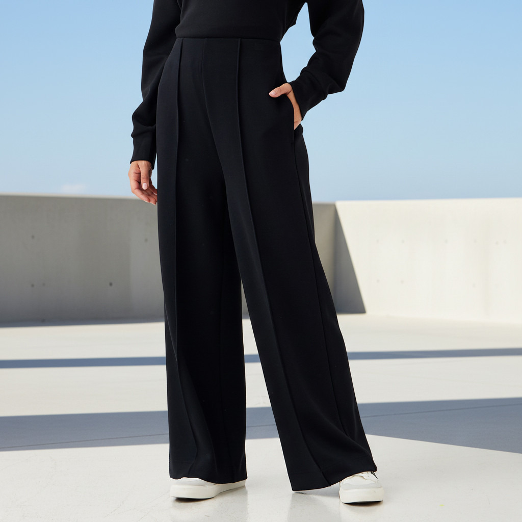 Regular Fit Flexi Waist Soft Touch Wide Leg Pintuck Pants