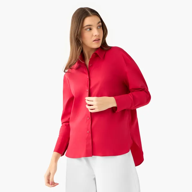 Poplin Shirt with High Low Hem – image 2