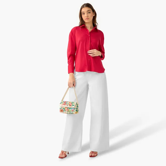 Poplin Shirt with High Low Hem – image 3