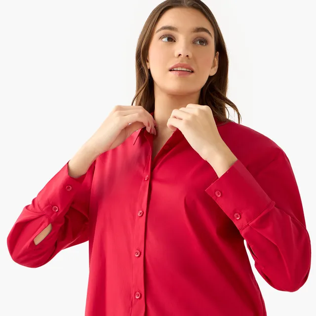 Poplin Shirt with High Low Hem – image 5