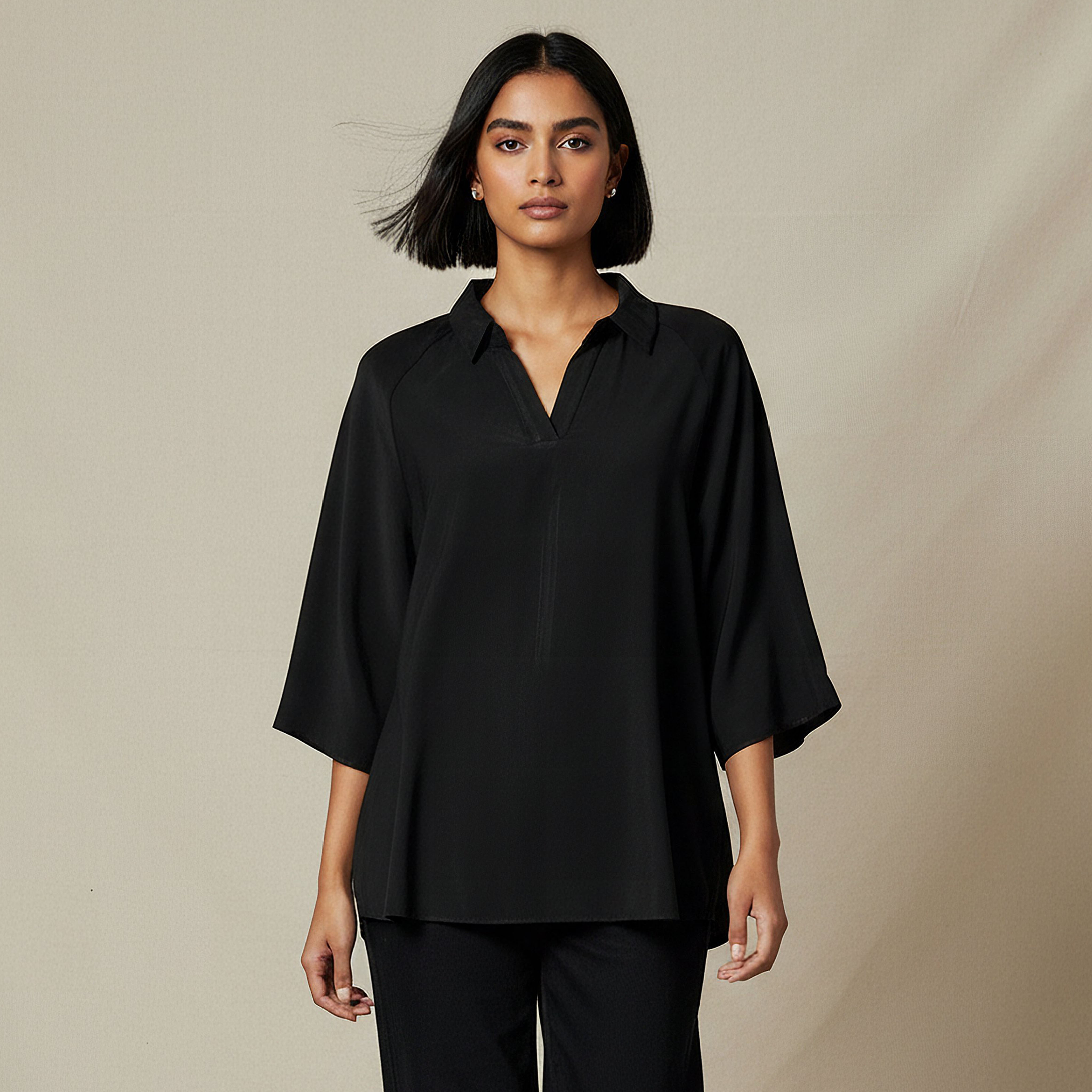 Relaxed Fit Twill Raglan Collar Top