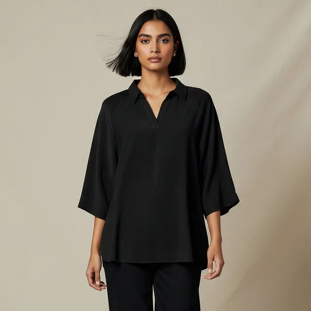 Relaxed Fit Twill Raglan Collar Top