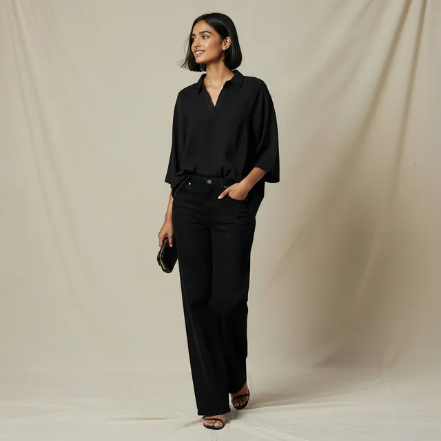Relaxed Fit Viscose Blend Raglan Top with Collar – image 2