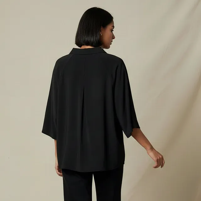 Relaxed Fit Viscose Blend Raglan Top with Collar – image 4