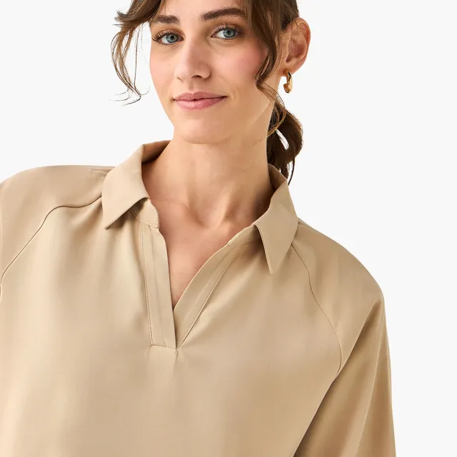 Relaxed Fit Viscose Blend Raglan Top with Collar – image 5