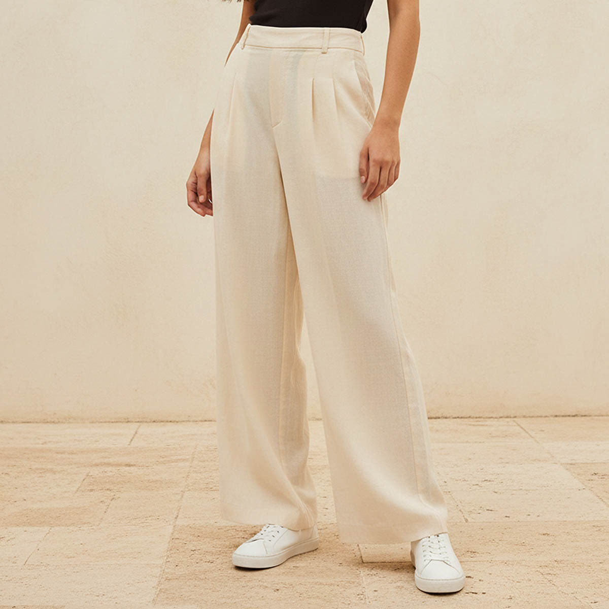 Flexi Waist Linen Blend Wide Leg Trousers