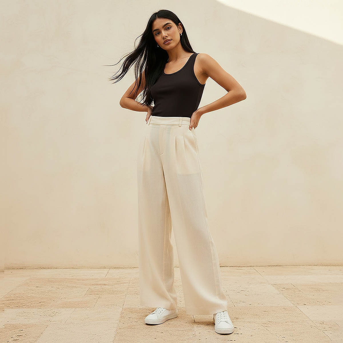 Flexi Waist Linen Blend Wide Leg Trousers