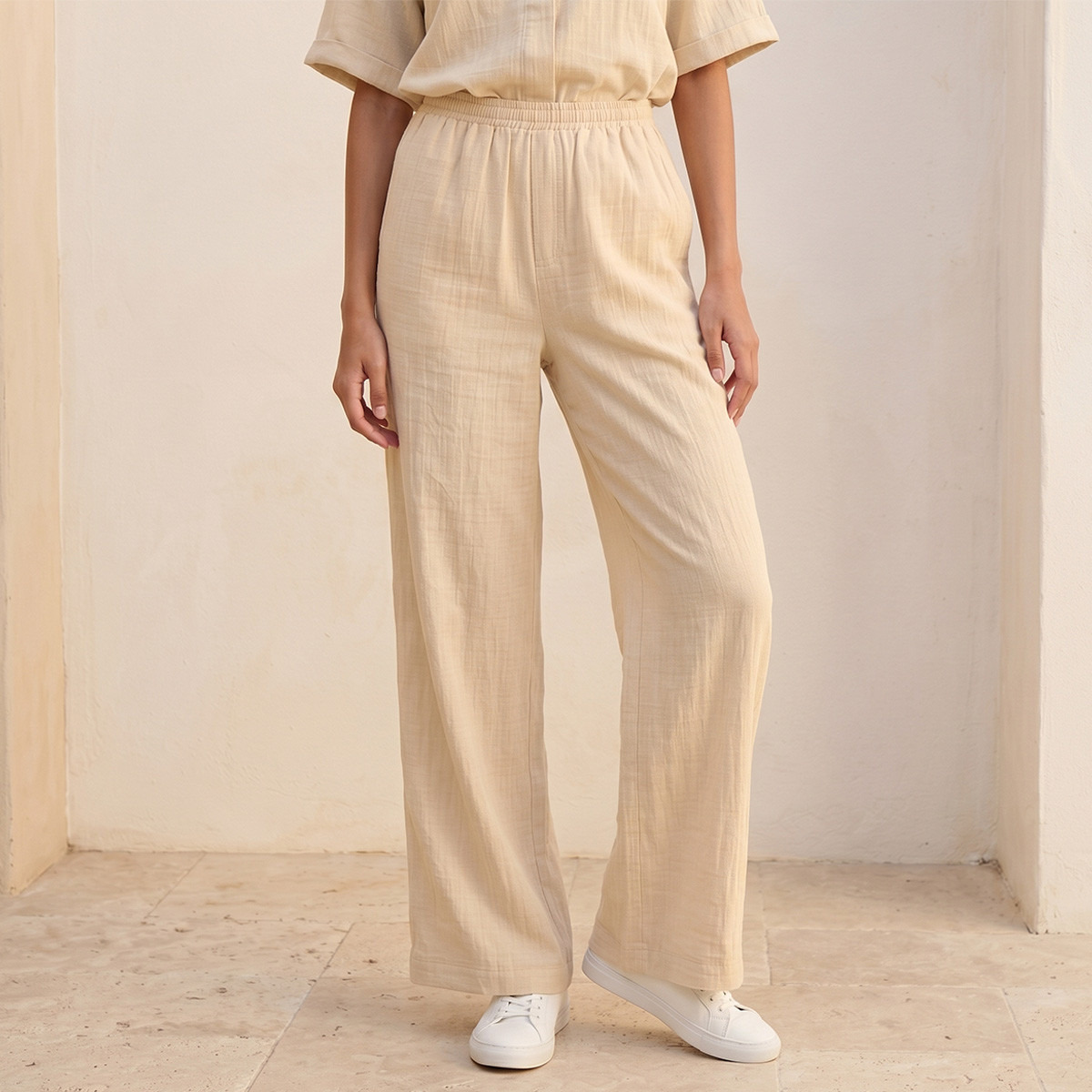 Textured Slub Flexi Waist Trousers