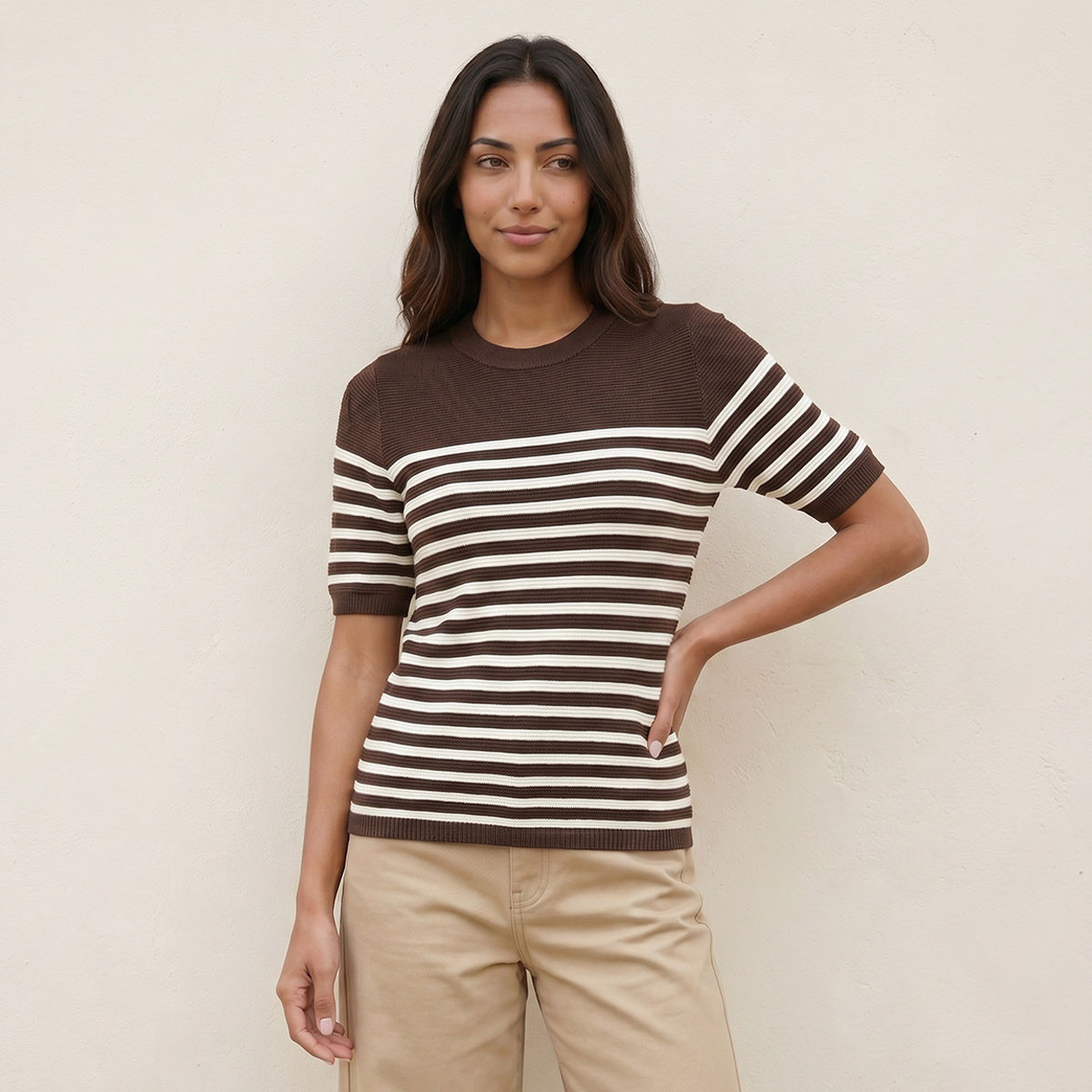 Splash Basics Ottoman Striped Crew Neck Sweater
