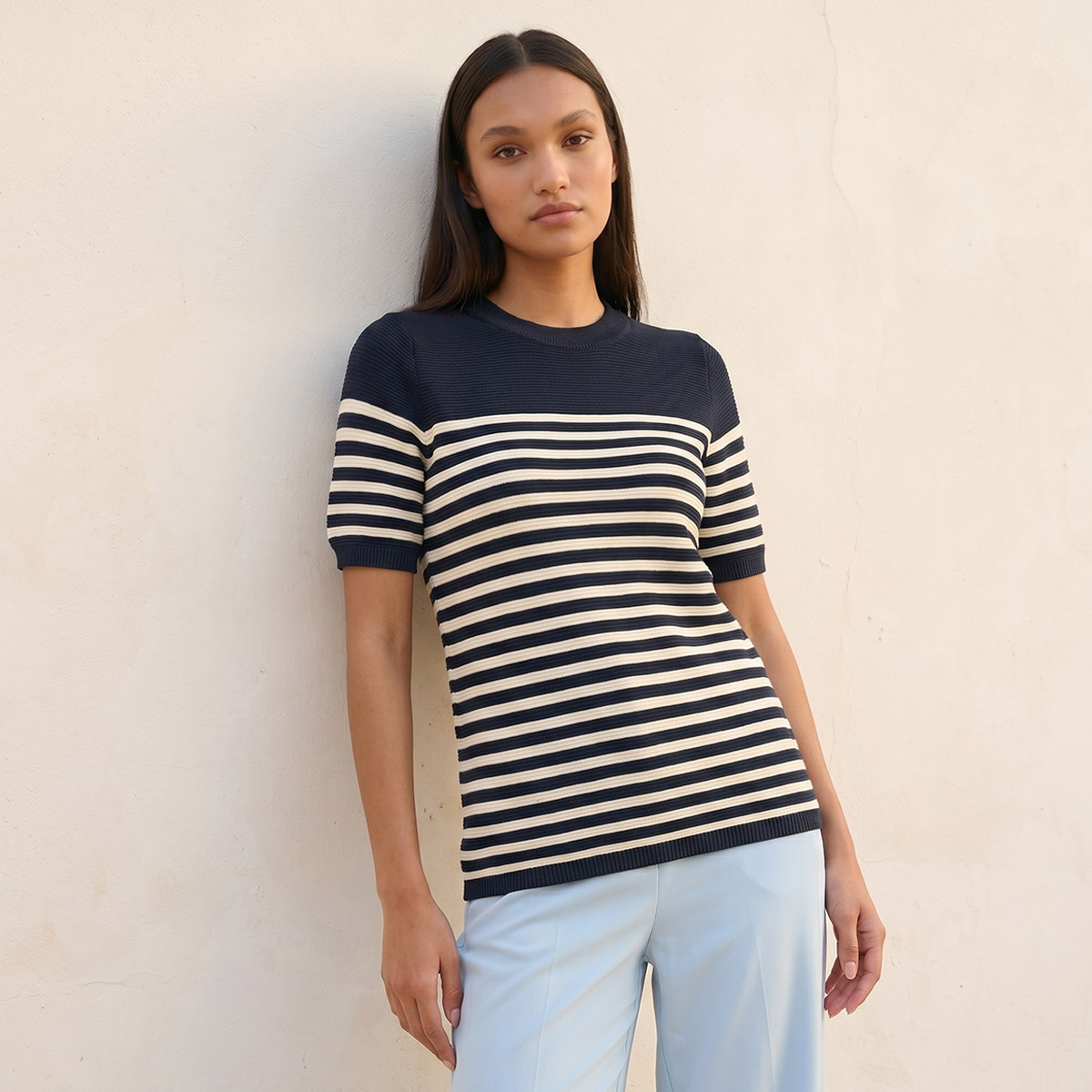 Splash Basics Ottoman Striped Crew Neck Sweater