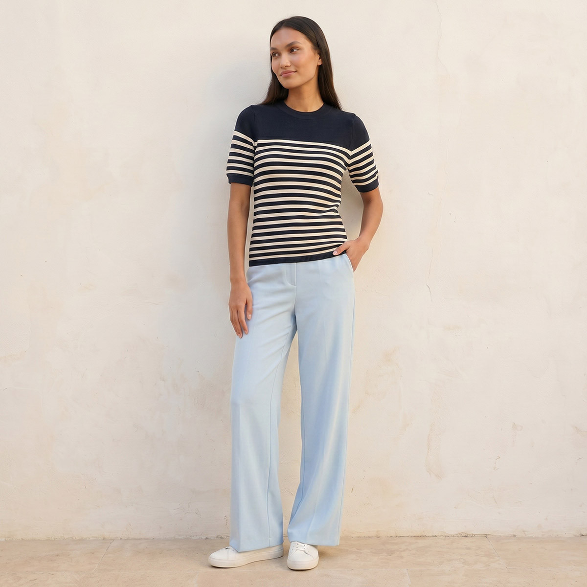 Splash Basics Ottoman Striped Crew Neck Sweater