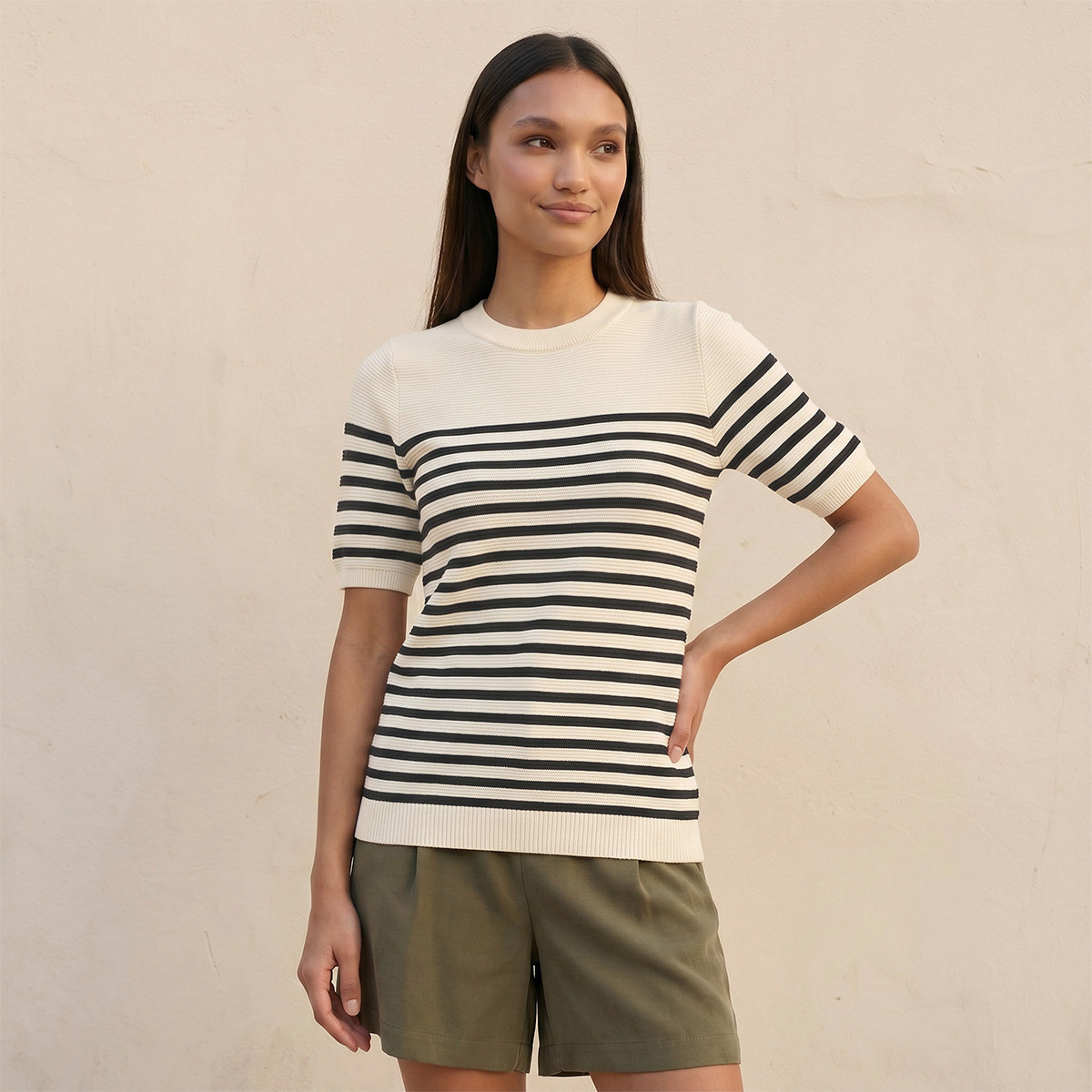 Splash Basics Ottoman Striped Crew Neck Sweater