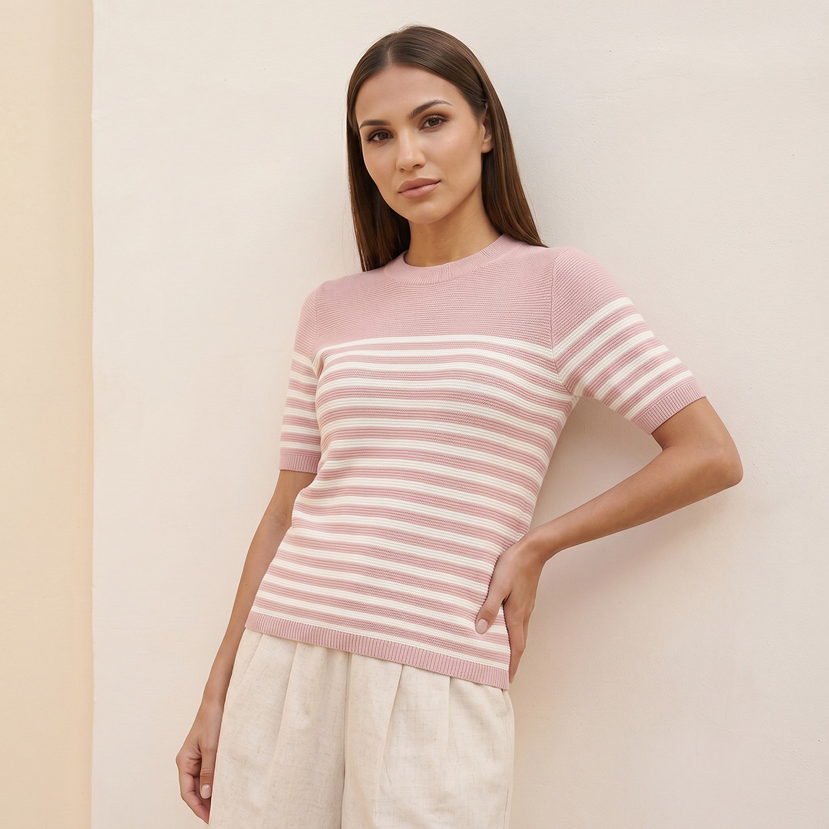 Splash Basics Ottoman Striped Crew Neck Sweater