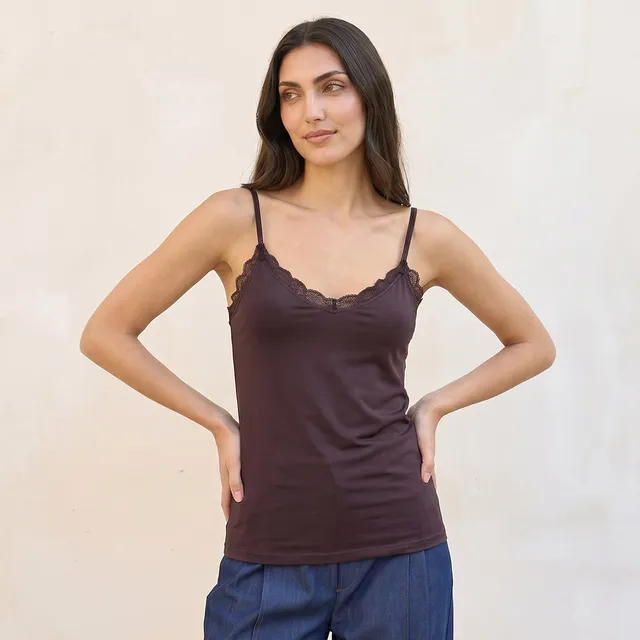 Splash Basics Slim Fit Camisole with Lace Trim