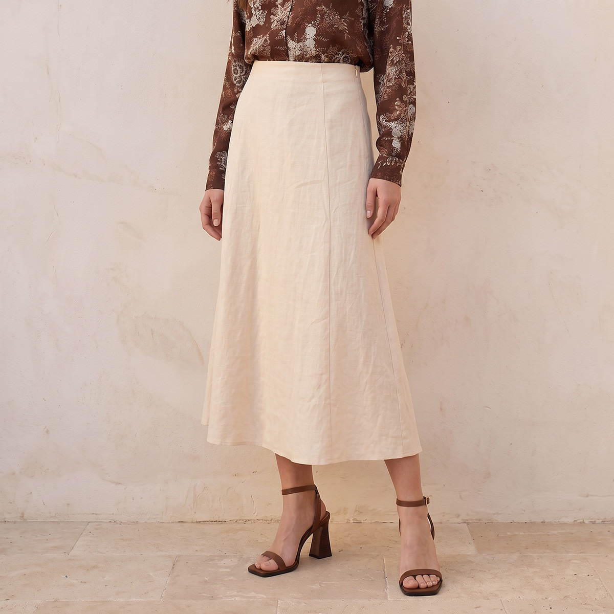 A-line Midi Linen Skirt