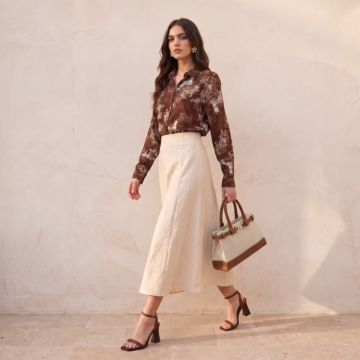 Splash Basic Midi 100% Linen A-line Skirt