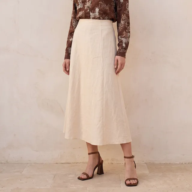 Splash Basic Midi 100% Linen A-line Skirt