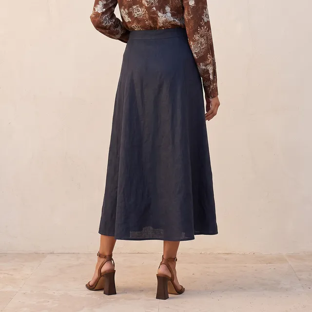 Splash Basic Midi 100% Linen A-line Skirt – image 4