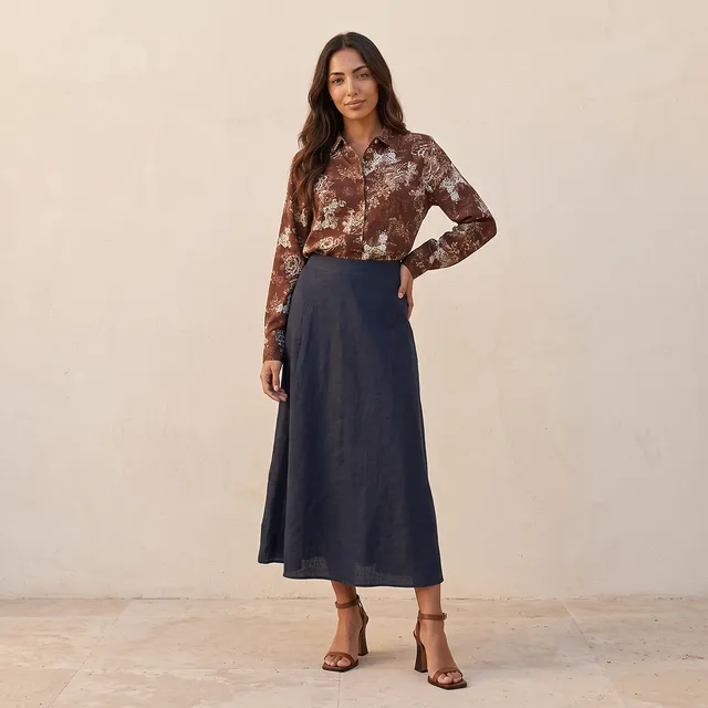 Splash Basic Midi 100% Linen A-line Skirt – image 5