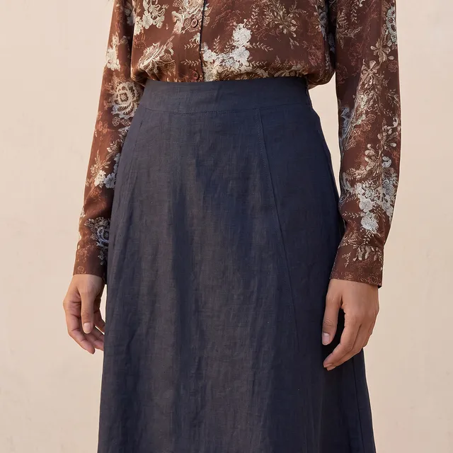 Splash Basic Midi 100% Linen A-line Skirt – image 6