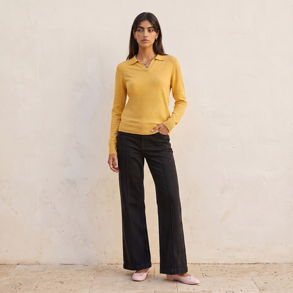 Splash Basic Textured Collared Sweater