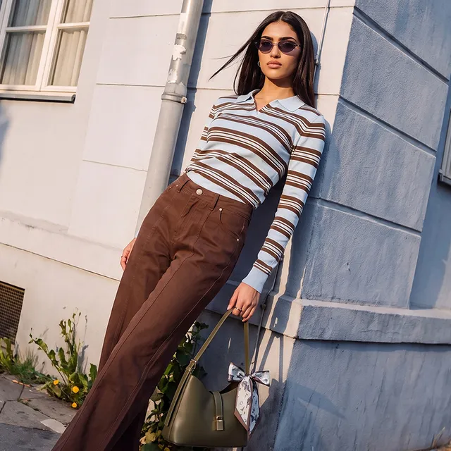 Splash Basic Striped Sweater with Polo Collar