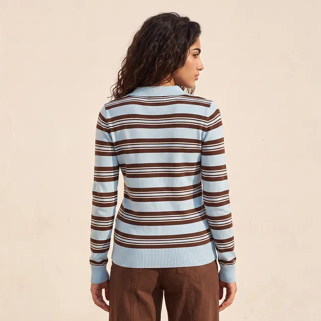 Splash Basic Striped Sweater with Polo Collar – image 4