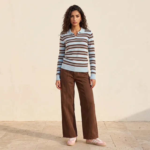 Splash Basic Striped Sweater with Polo Collar – image 3