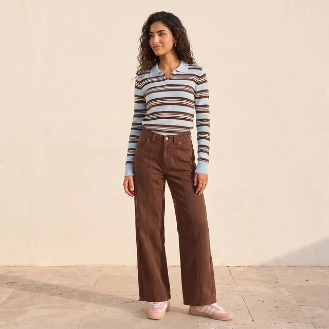 Splash Basic Striped Sweater with Polo Collar – image 5