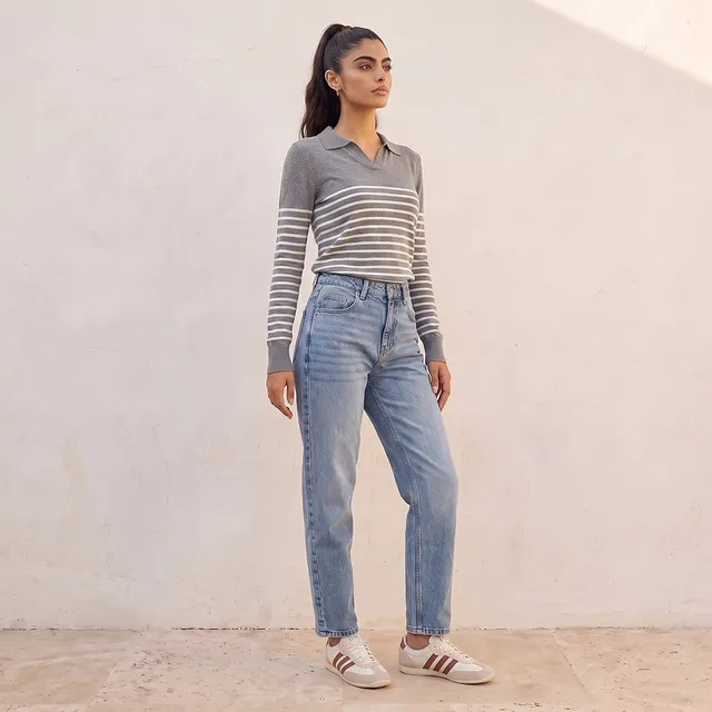 كنزة مقلمة بياقة بولو من بيزك من سبلاش – صورة 3
