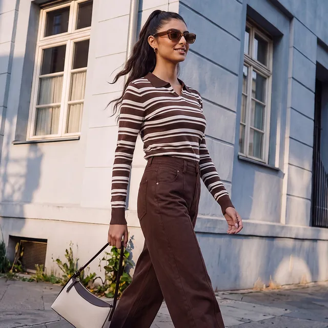 Splash Basic Striped Sweater with Polo Collar