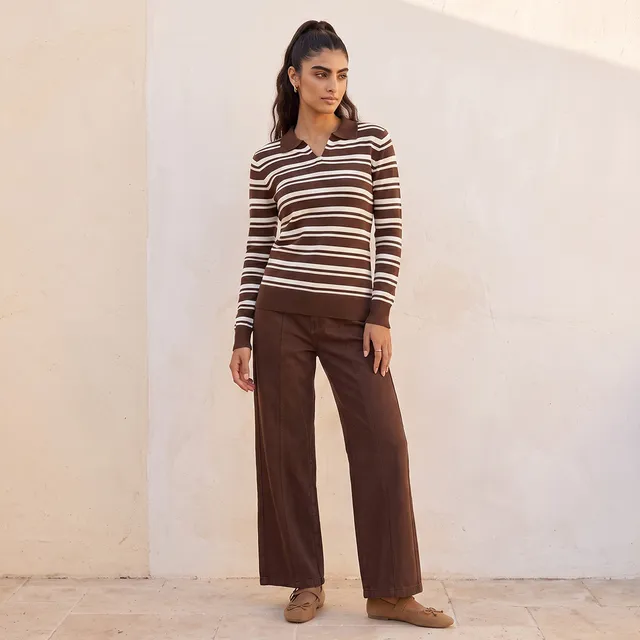 Splash Basic Striped Sweater with Polo Collar – image 3