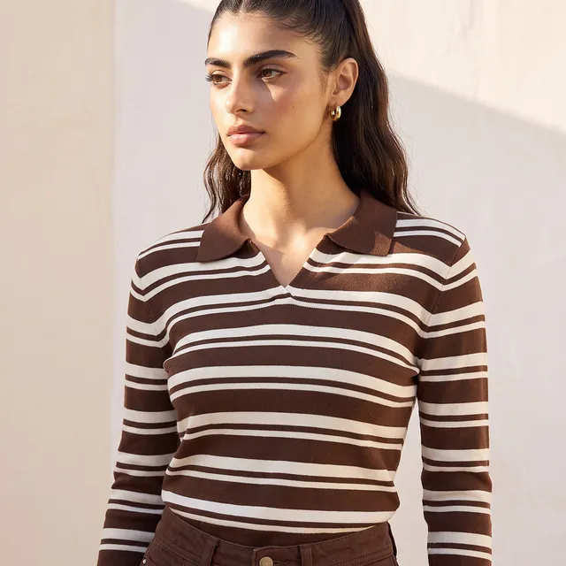 Splash Basic Striped Sweater with Polo Collar – image 5