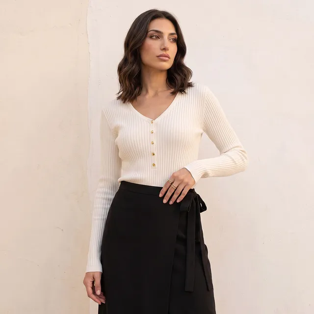 Splash Basic Ribbed V-neck Sweater