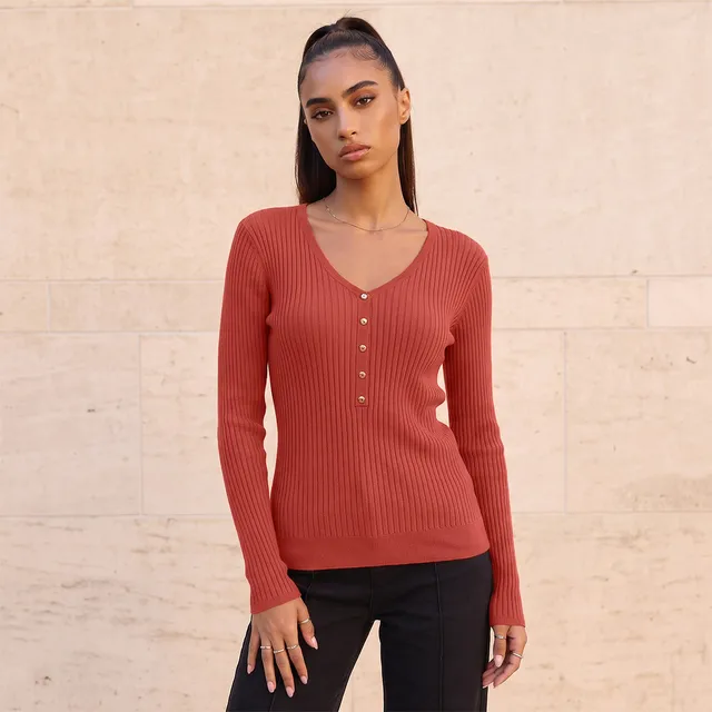 Splash Basic Ribbed V-neck Sweater